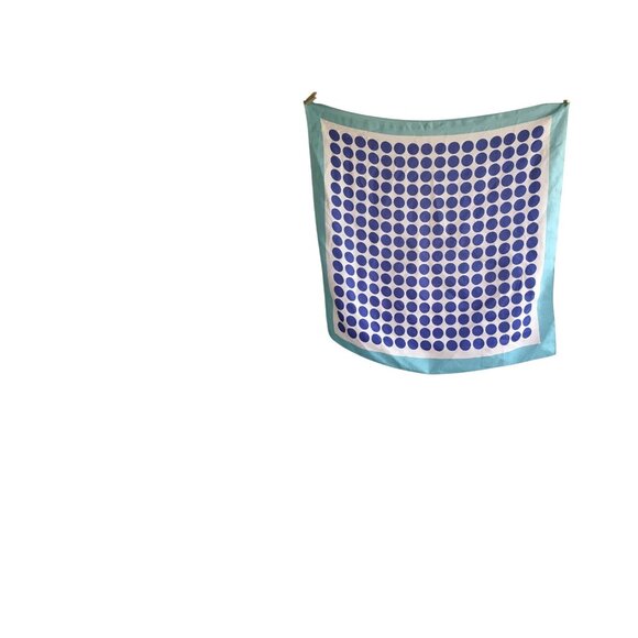 Vintage Polka Dot Silk Scarf With Blue & White Design And Light Aqua Border - Picture 2 of 4